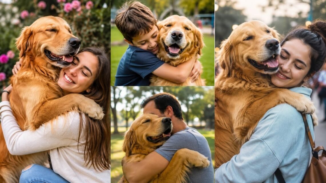 This Golden Retriever Loves Hugging Everyone
