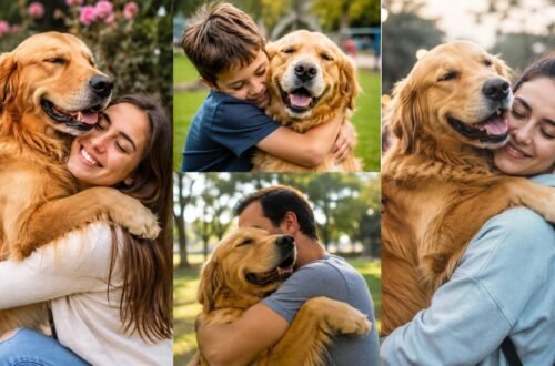 This Golden Retriever Loves Hugging Everyone